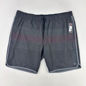 Travis Mathew Hybrid Board Shorts Mens XXL Grey Striped Performance Wicking NWT